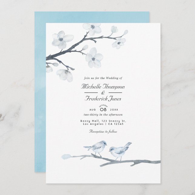 Convites White Cherry Blossoms Código QR Casamento RSVP (Frente/Verso)