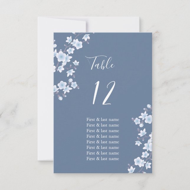 Convites White Cherry Blossoms Dusty Blue Place Card (Frente)