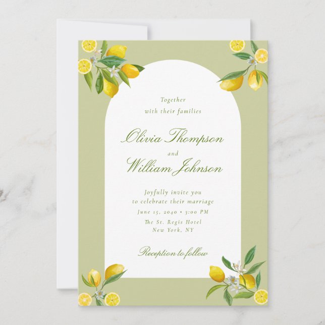 Convites White Citrus Green Lemon Wedding Invitation (Frente)