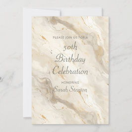 Convites White Cream Marble 50th Birthday