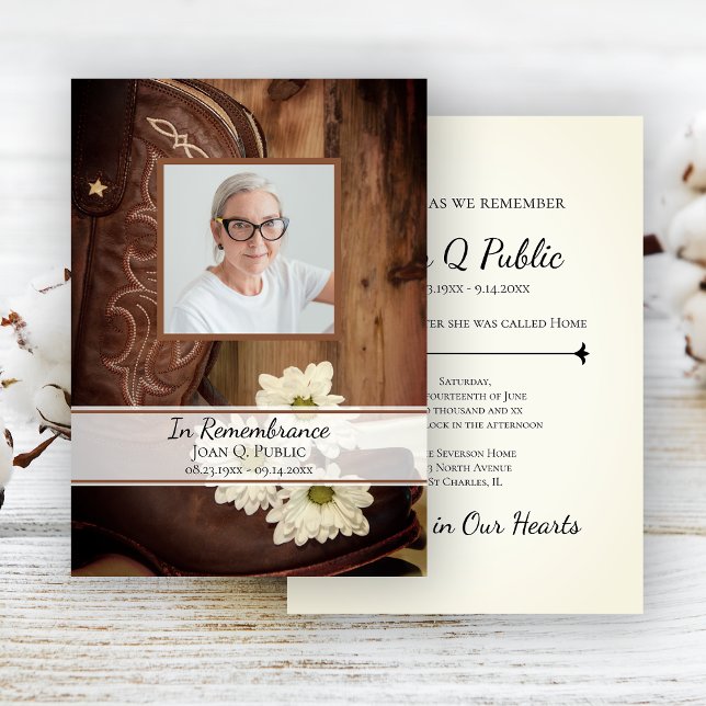 Convites White Daisy Cowboy Boots Aniversário da Morte Ocid (Criador carregado)