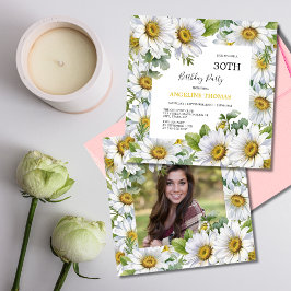 Convites White Daisy Floral Greenery Foto Aniversário