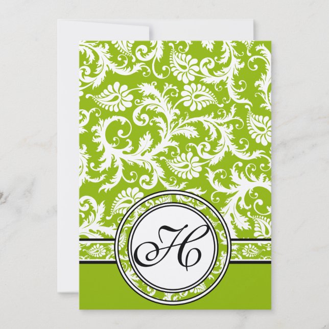 Convites White Damask Swirls Apple Green Casation (Frente)