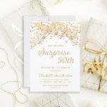 Convites White Dourado Glitter Surprise 50th Birthday<br><div class="desc">50º convite de aniversário surpresa para mulheres com luzes de cordas de ouro reluzentes e espumantes em fundo branco. Como o texto é personalizável, este convite é feito para uma senhora que comemora qualquer aniversário. (18, 21, rua, 30, 40, 50, 60, 70, 80, 90, 100... ou qualquer idade). Texto, fontes...</div>