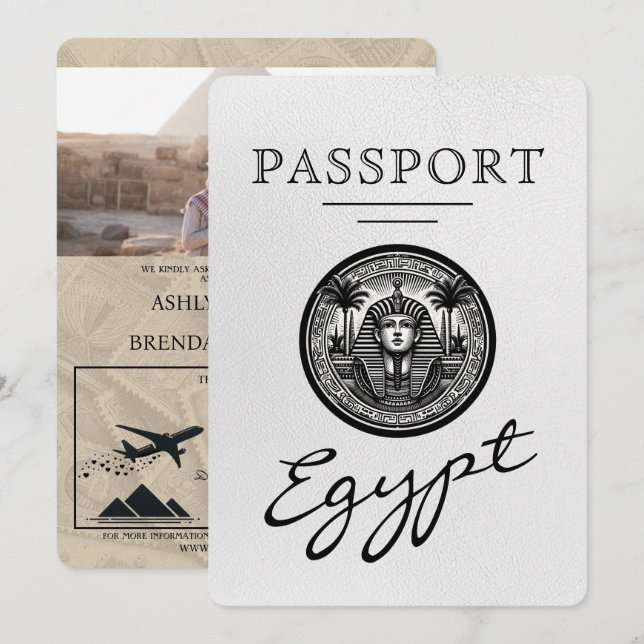 Convites White Egypt Passport Wedding Invitation (Frente/Verso)