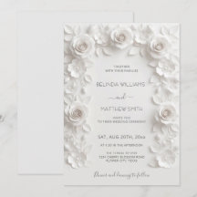 White Faux Relief Roses Frame Wedding Minimalist
