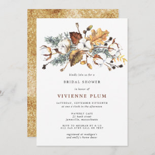 Convites White Floral Autumn Deixa Chá de panela Dourado