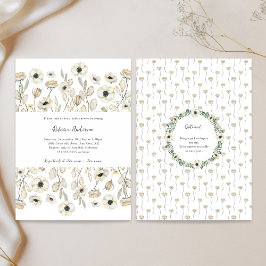 Convites White Floral baby shower + diaper raffle