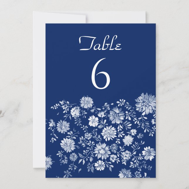 Convites White Floral Border blue Wedding Table Number Card (Frente)