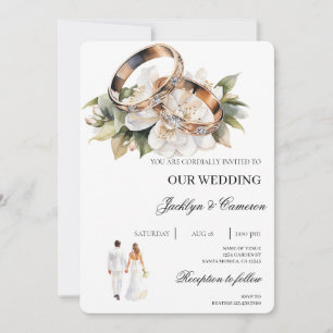 Convites White Floral com anel Casamento