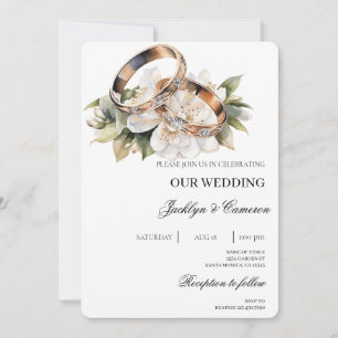 Convites White Floral com anel Casamento