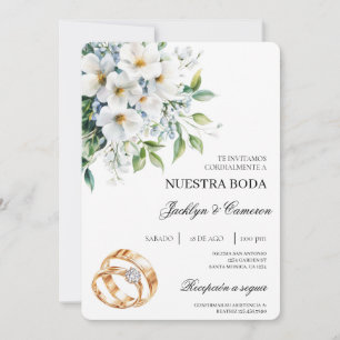 Convites White Floral com anel Casamento Espanhol