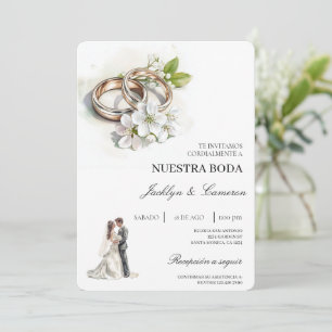 Convites White Floral com anel Casamento Espanhol