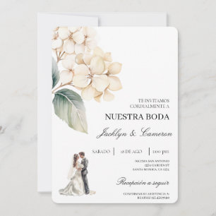 Convites White Floral com anel Casamento Espanhol