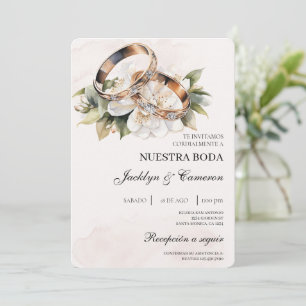 Convites White Floral com anel Casamento Espanhol