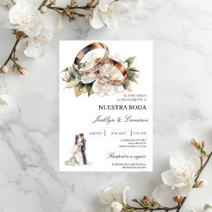 Convites White Floral com anel Casamento Espanhol