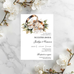 Convites White Floral com anel Casamento Espanhol