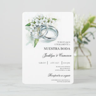 Convites White Floral com anel Casamento Espanhol