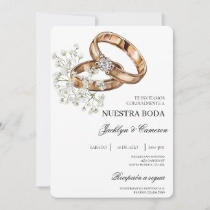 Convites White Floral com anel Casamento Espanhol