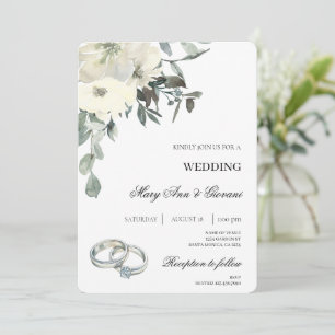 Convites White Floral com anel de ouro Casamento