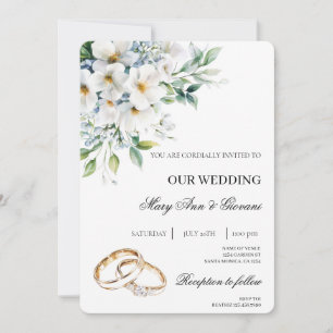 Convites White Floral com anel de ouro Casamento