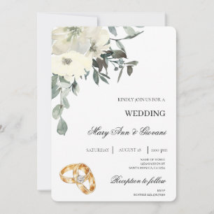 Convites White Floral com anel de ouro Casamento
