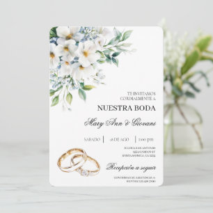 Convites White Floral com anel de ouro Casamento Espanhol