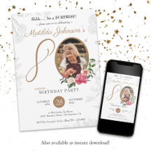 White Floral Custom Photo Surprise Birthday