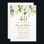 Convites White Floral Dourada Confetti aniversário de 40 an<br><div class="desc">Mais modernos convites para o aniversário floral na Loja Little Bayleigh!</div>