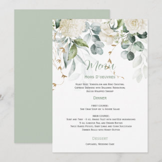 Convites White Floral e Eucalyptus Weding Menu