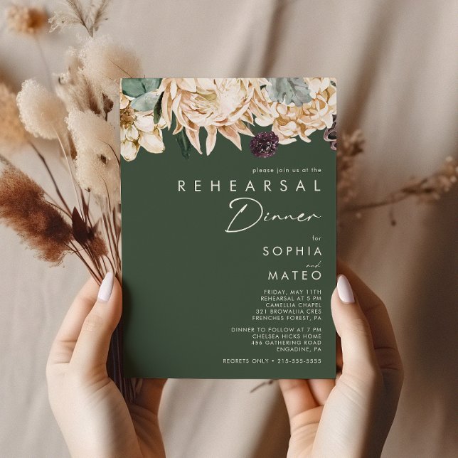 Convites White Floral | Janto de ensaio verde escuro (Criador carregado)