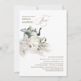 Convites White Floral Pampas Grass Boho Chá de panela Tea