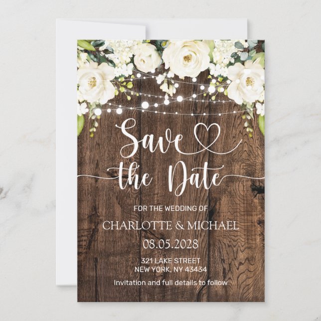 Convites White Floral Save the Date Wedding (Frente)