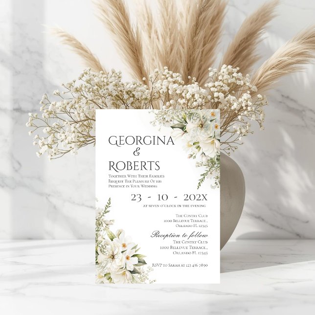Convites White floral wedding invitation (Criador carregado)