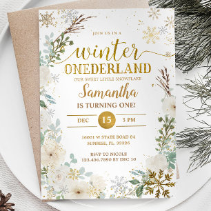 Convites White Floral Winter Onderland primeiro aniversario