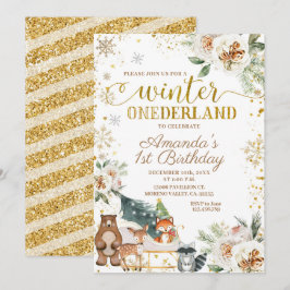 Convites White Floral Winter Onederland Birthday