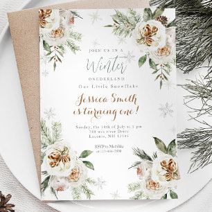 Convites White Floral Winter Onederland Birthday