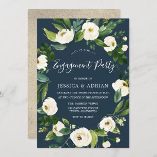 Convites White Floral Wreath Modern Festa de noivado Invite
