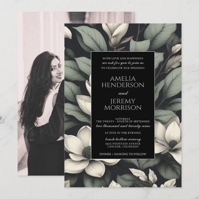 Convites White Flowers and Greenery Wedding (Frente/Verso)