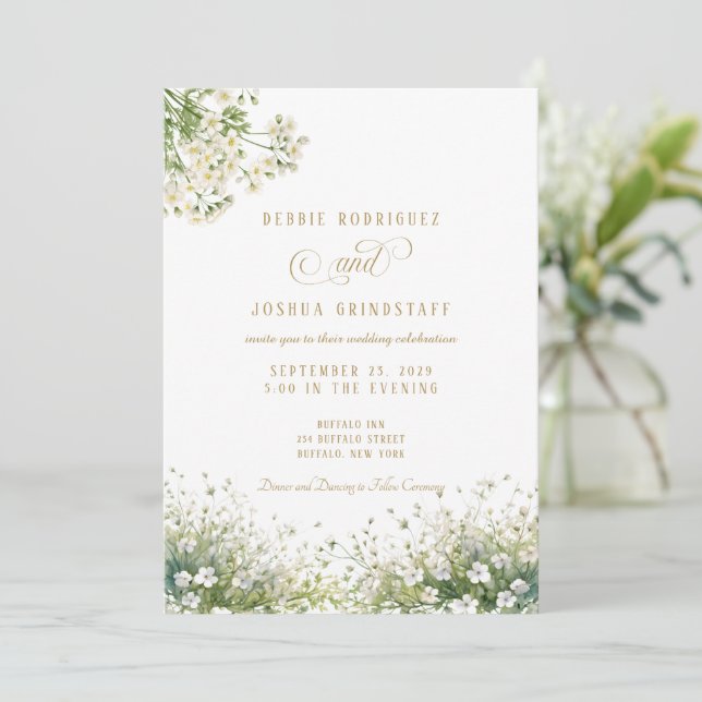 Convites White Flowers Spring Wedding Invitation  (Em pé/Frente)