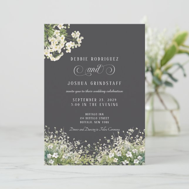 Convites White Flowers Spring Wedding Invitation  (Em pé/Frente)