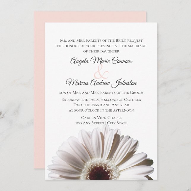 Convites White Gerbera Wedding Daisy (Frente/Verso)
