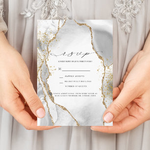 Convites White, Gold & Grey Mist Agate Wedding RSVP