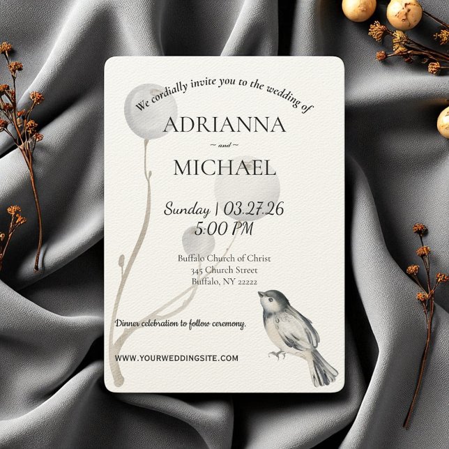 Convites White, Gray, Bird Rustic Wedding Invitation (Criador carregado)