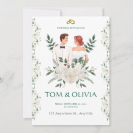 Convites White & Green Minimalist Floral Wedding Invitation