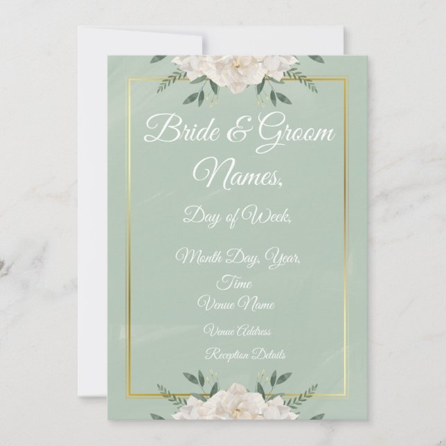Convites White & Green Modern Minimalist Wedding Invitation (Frente)