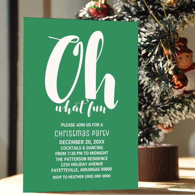 Convites White Green - Que festa divertida de férias convid (White and Green Oh What Fun Holiday Party Invite)