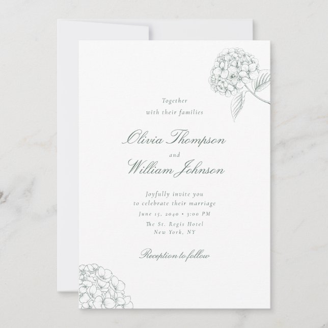Convites White Hydrangea Green Wedding Invitation (Frente)