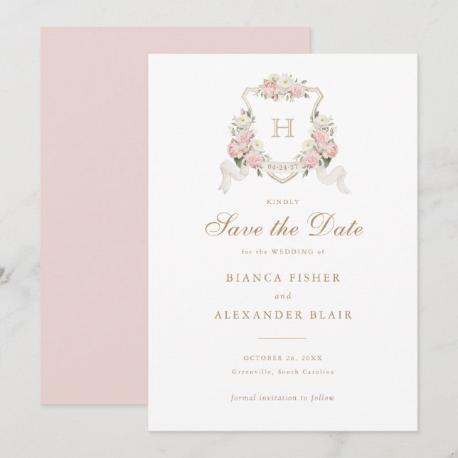 Convites White Hydrangea Greenery Crest Salvar a Data (Frente/Verso)