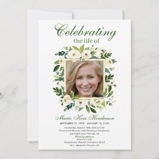 Convites White Ivory Floral Boho Memorial Foto Funeral